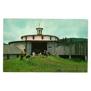 Hancock Shaker Village Round Stone Barn 1826 Postcard Vintage Scenic Mass Farm